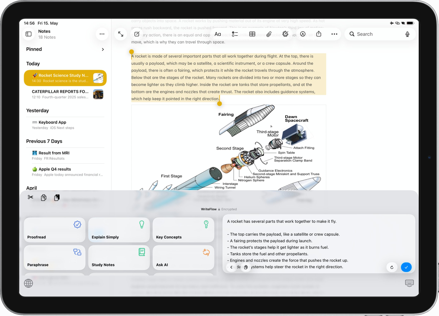 WriteFlow on iPad — turn any text into study notes